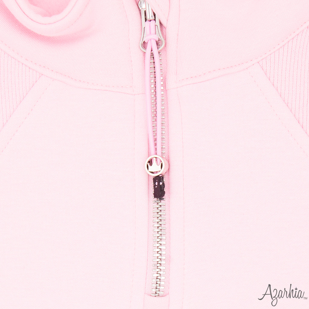 Oversized Cropped 1/4 Zip Sweatshirt in Light Pink