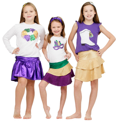 Ruffle Skort in Metallic Mardi Gras