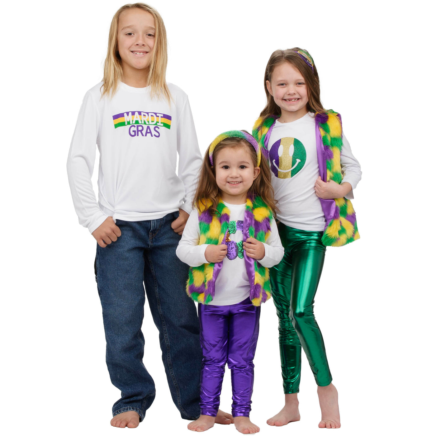 Mardi Gras written out Unisex on Long Sleeve White Dri-Fit