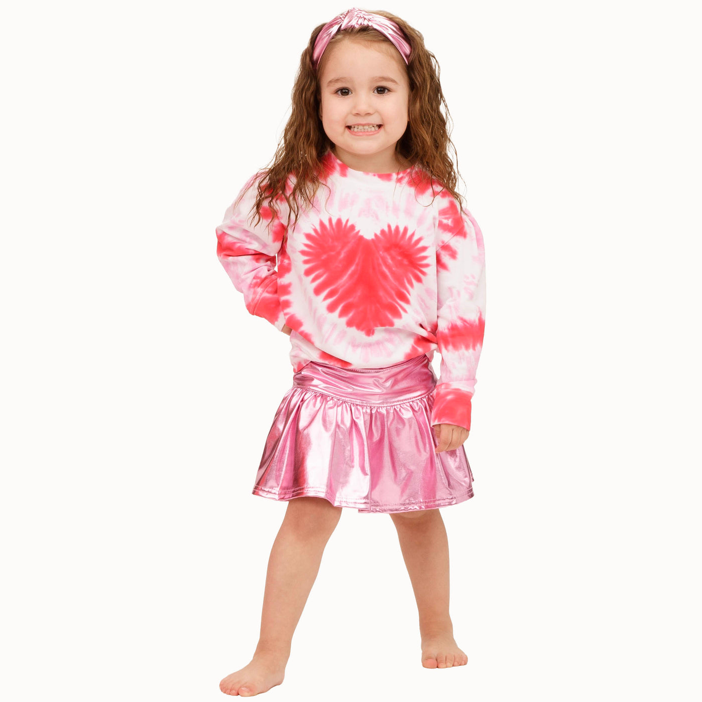 Slick Metallic Gathered Skort in Light Pink