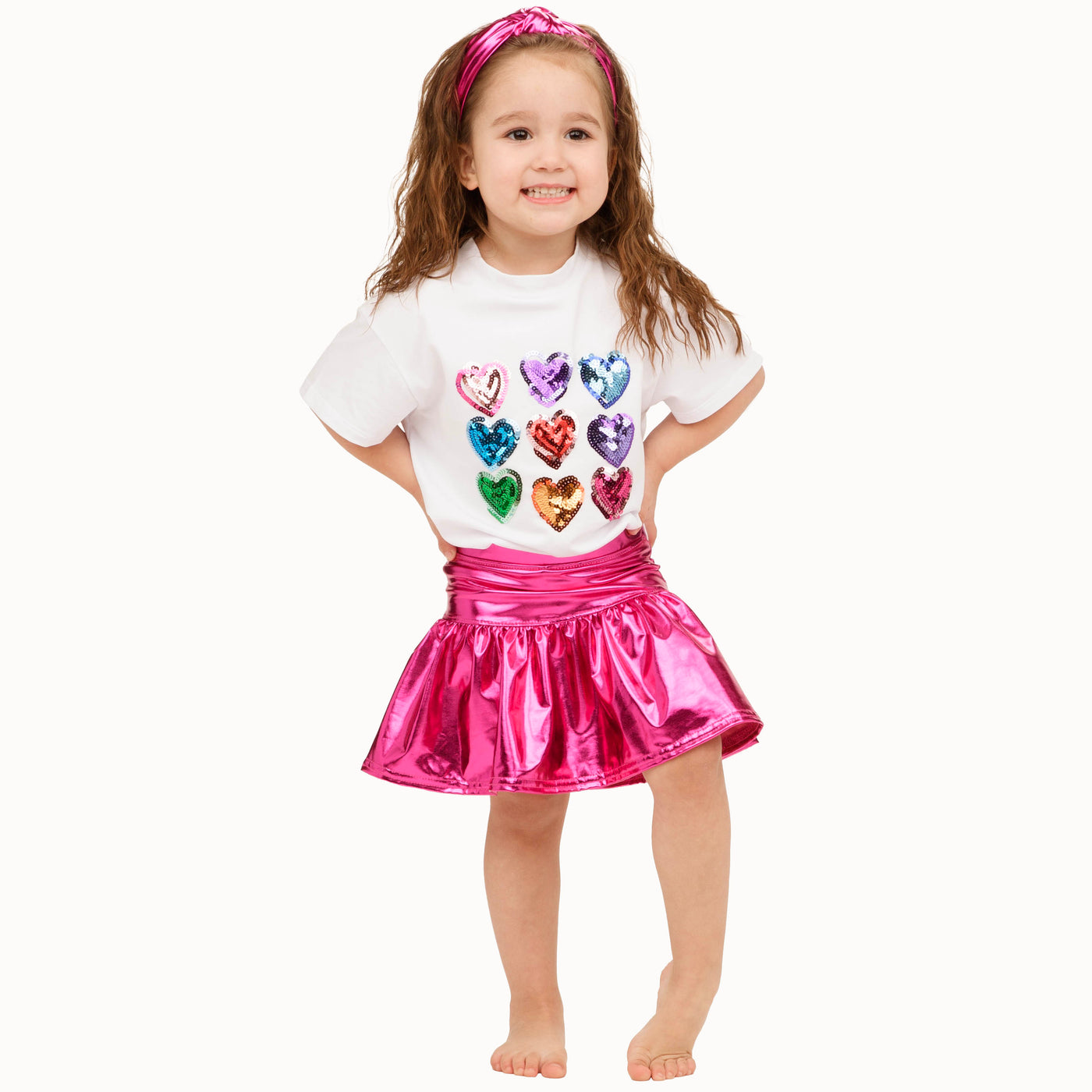Slick Metallic Gathered Skort in Hot Pink
