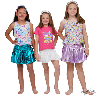 Slick Metallic Gathered Skort in Turquoise