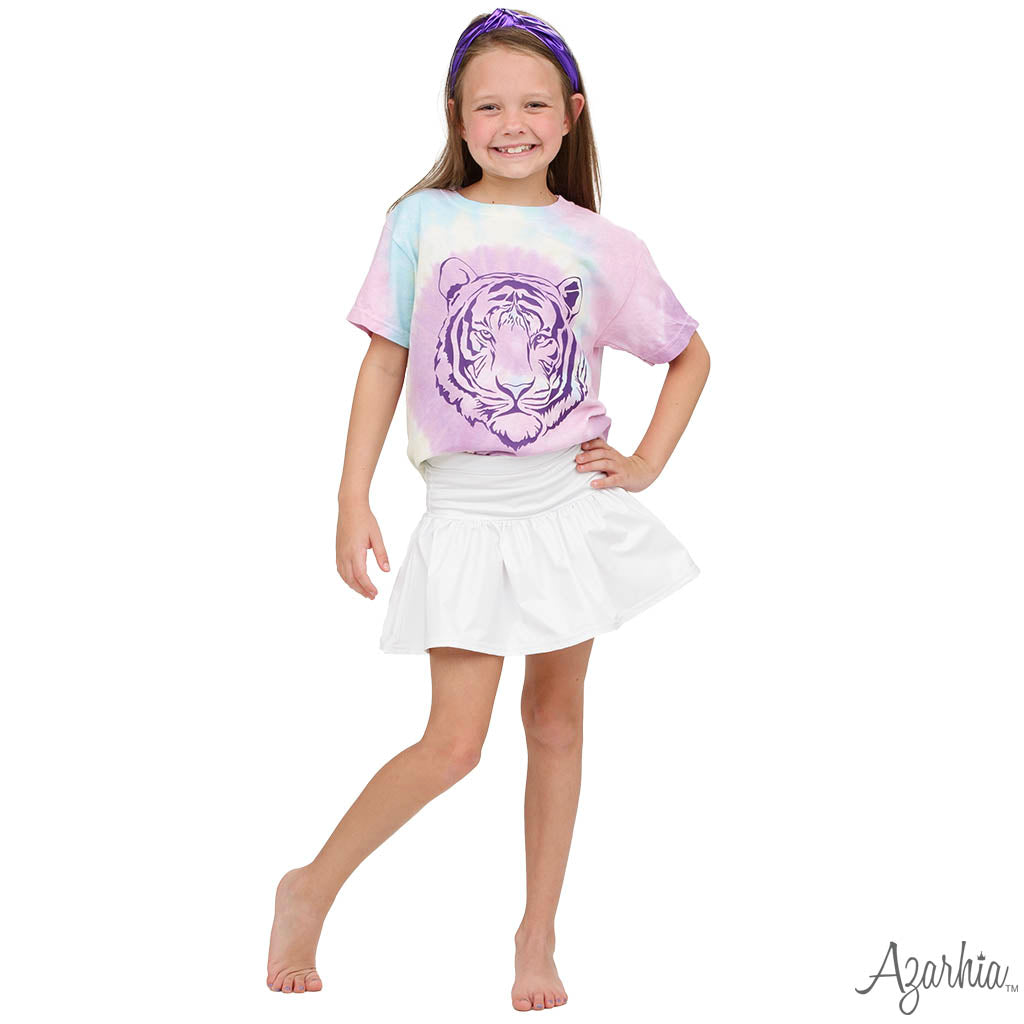 Purple Tiger on Jellybean Tie Dye T-shirt