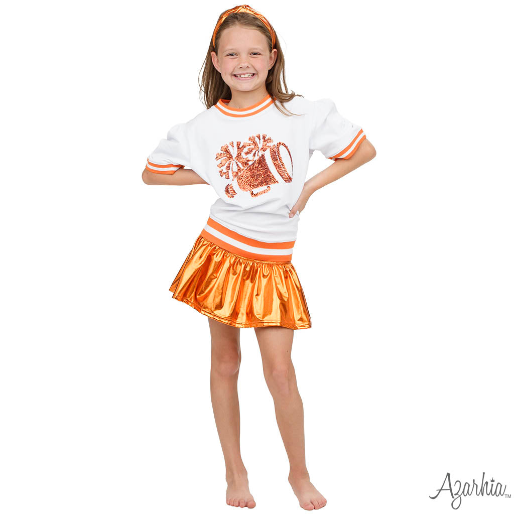 Slick Metallic Gathered Skort in Orange