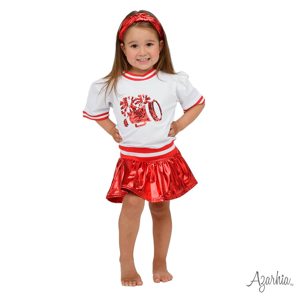 Slick Metallic Gathered Skort in Red