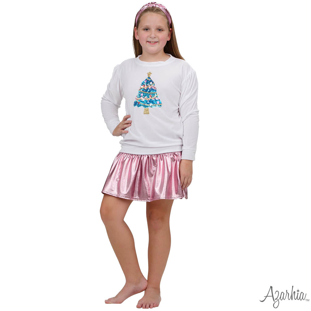 Slick Metallic Gathered Skort in Light Pink