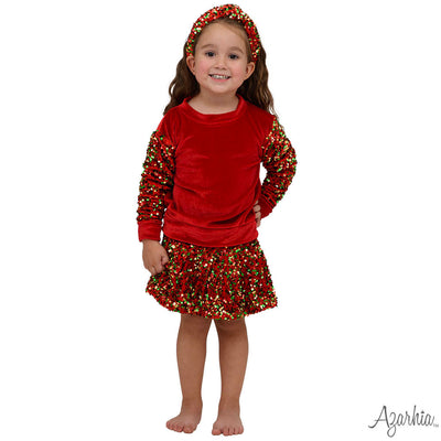 Sequin Sleeve CHRISTMAS on Red Velour Sweatshirt