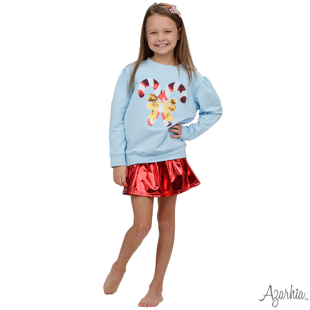 Holly Lt Blue sweatshirt  Sequin Candy Canes CHRISTMAS