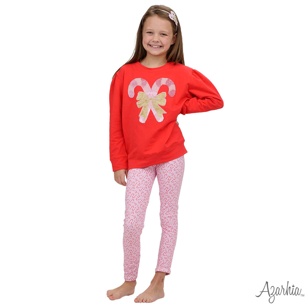 Holly Red sweatshirt with Pink Sequin Candy Canes CHRISTMAS