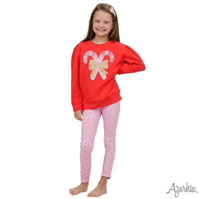 Holly Red sweatshirt with Pink Sequin Candy Canes CHRISTMAS