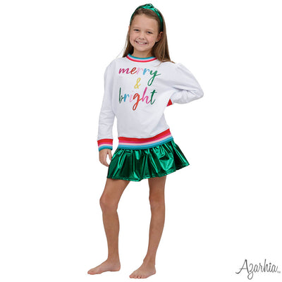 Holly White sweatshirt Glitter Merry & Bright CHRISTMAS