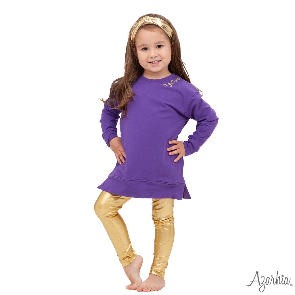 Tiger with Gold Embroidered Collar on Purple Tunic
