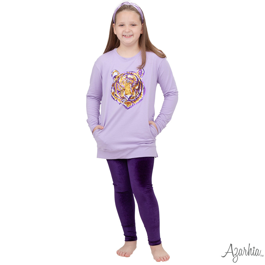 Tiger Sequin Tunic on Lavender