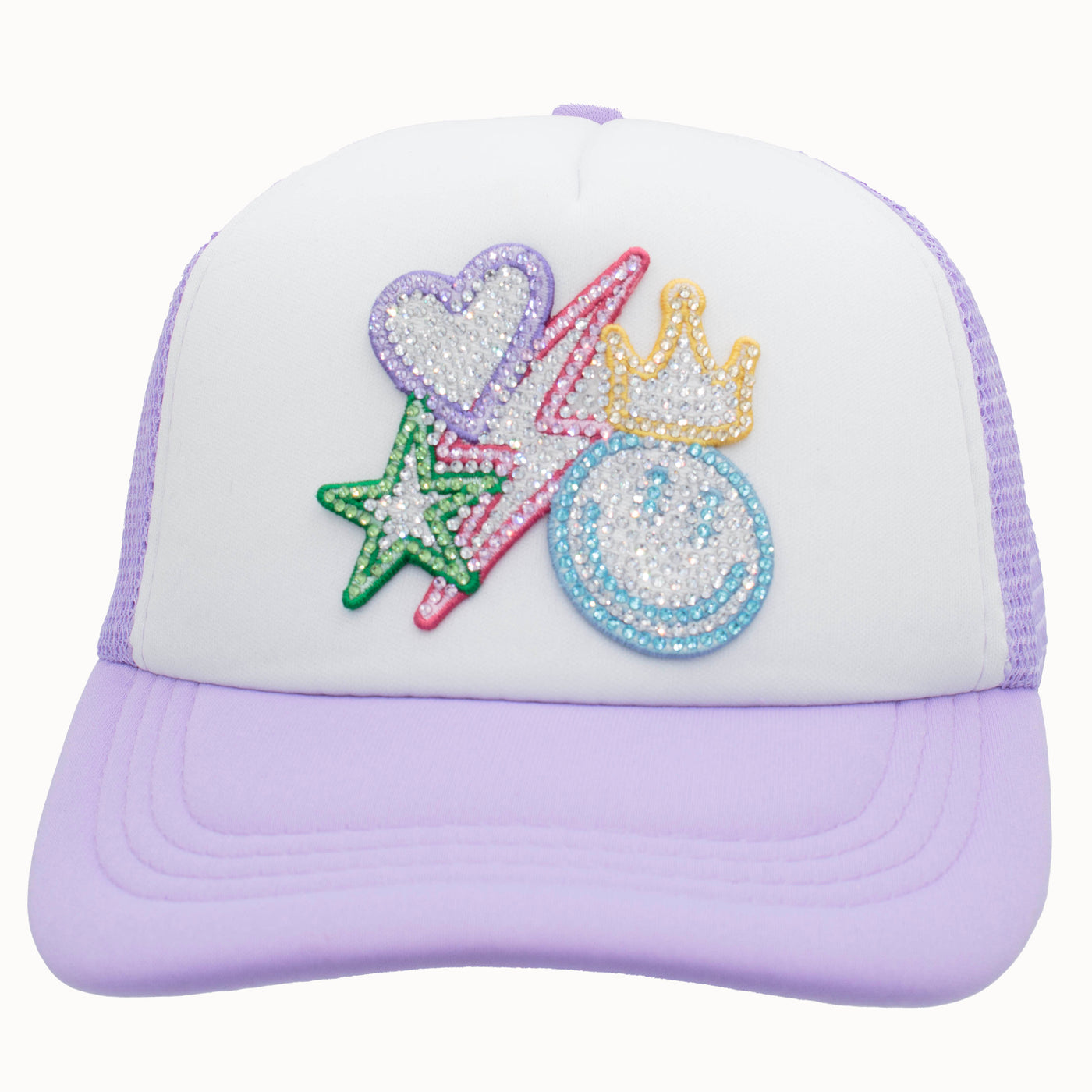 Happy Neon Rhinestone Trucker Cap Youth on Lavender