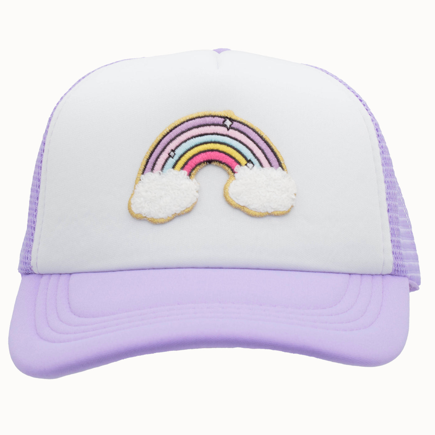 Rainbow Chenille Patch on Lavender Youth Trucker Cap