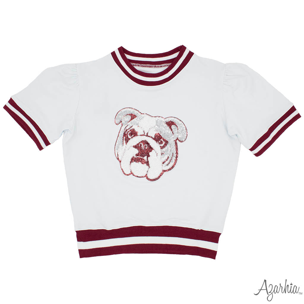 GAME DAY Holly Short Sleeve Sequin Maroon Bulldog