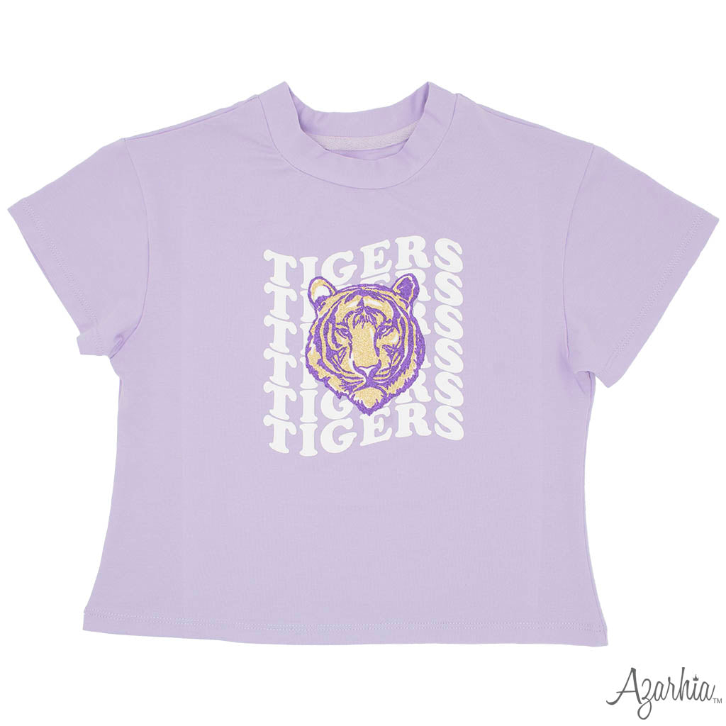 Tiger Wavy Glitter on Lavender Boxy T