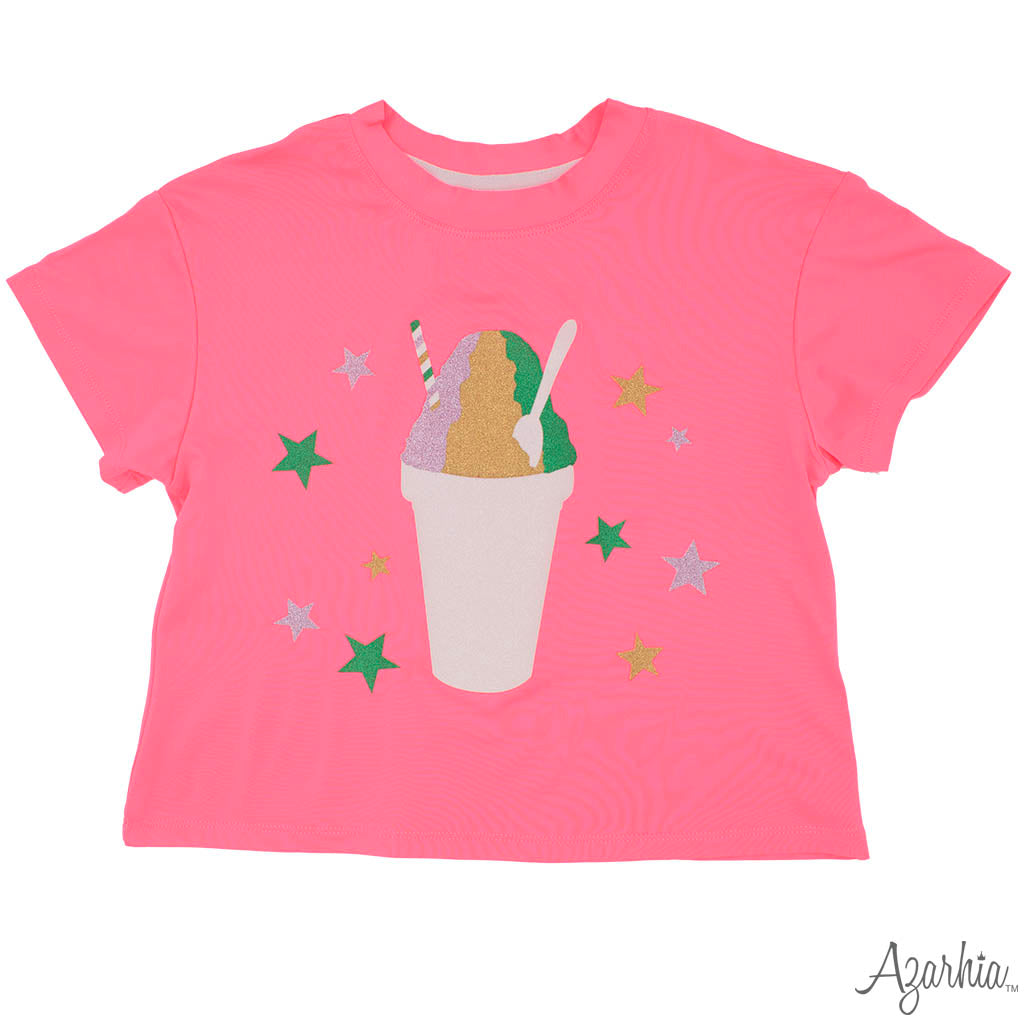 Snoball Glitter on Neon Pink Boxy T Mardi Gras