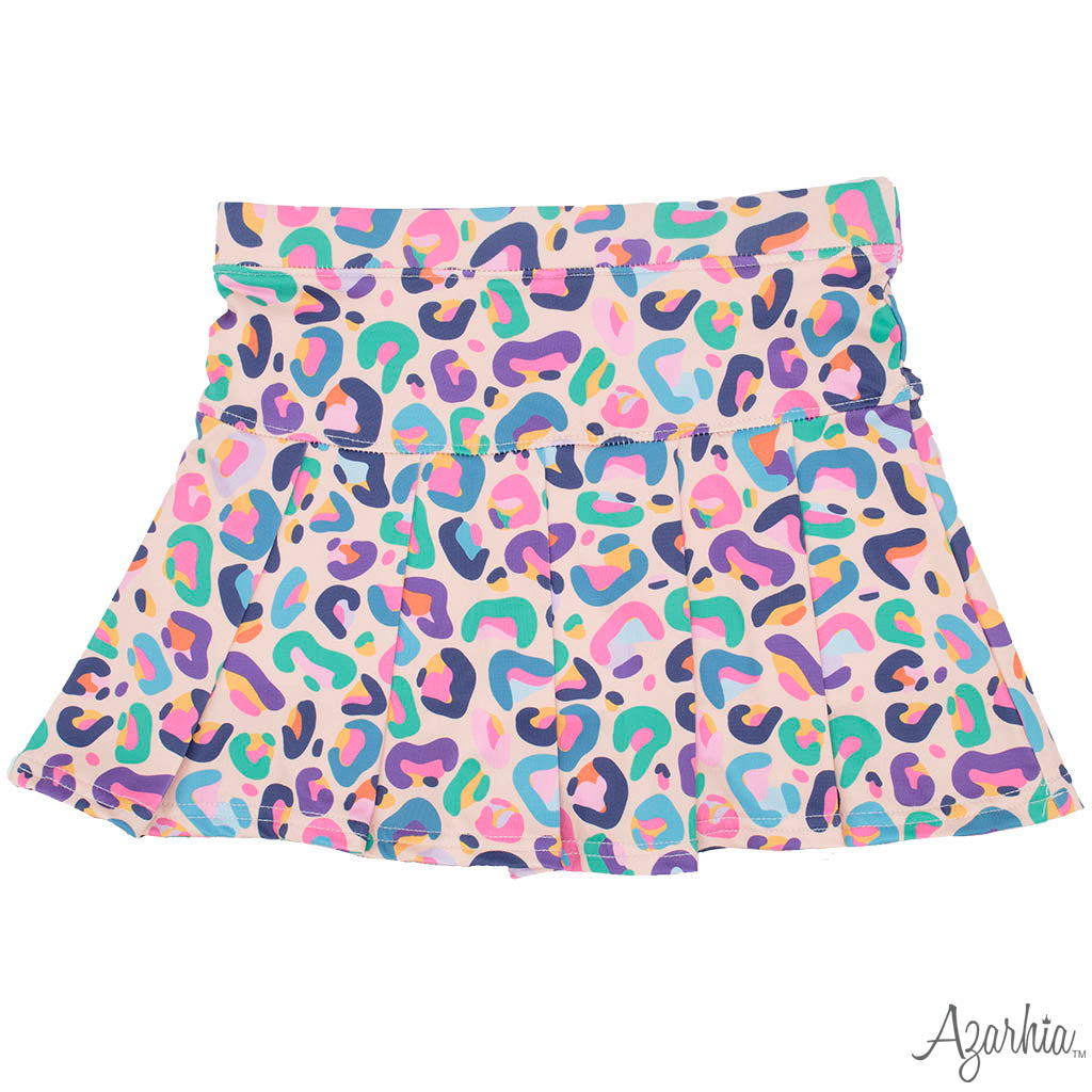 Print Gathered Skort in Leopard Gems