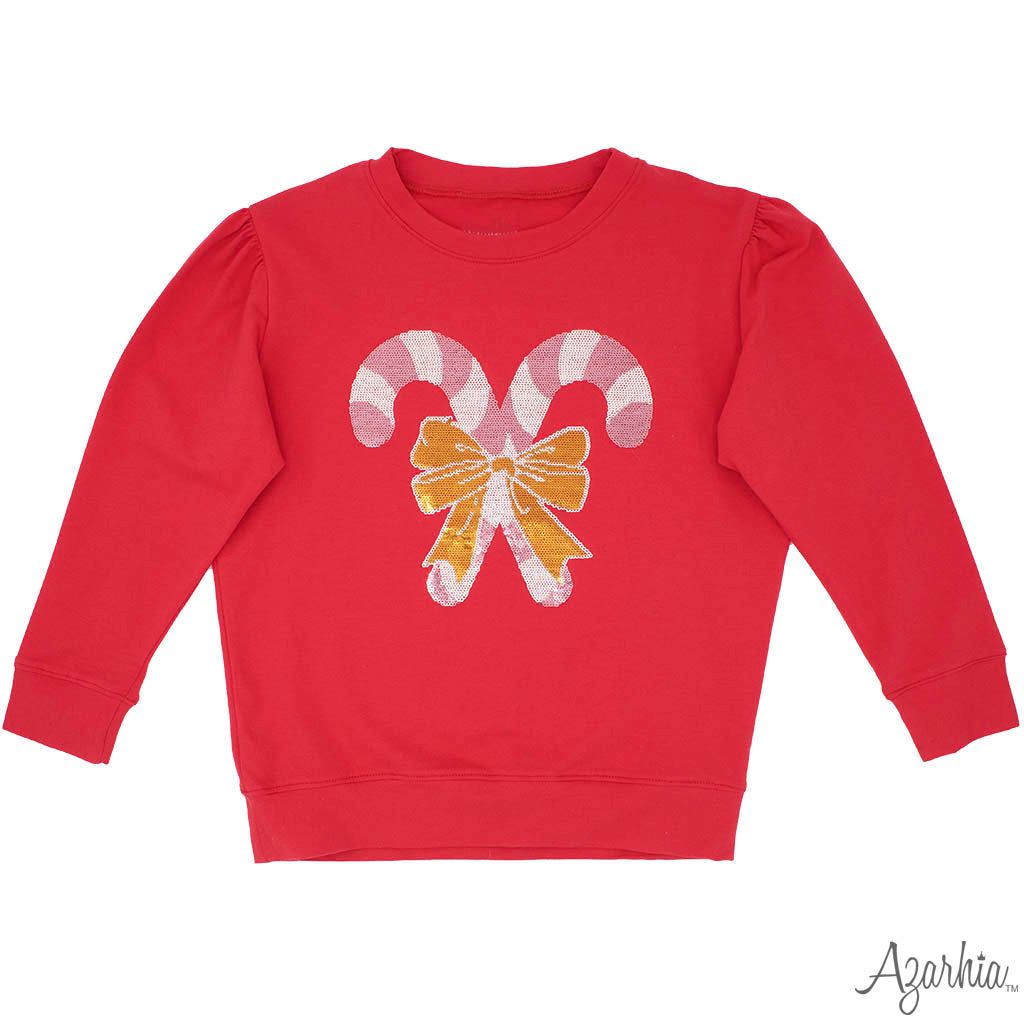 Holly Red sweatshirt with Pink Sequin Candy Canes CHRISTMAS