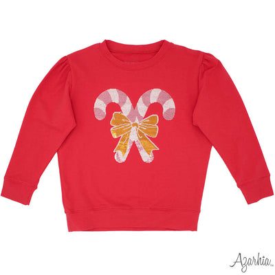 Holly Red sweatshirt with Pink Sequin Candy Canes CHRISTMAS