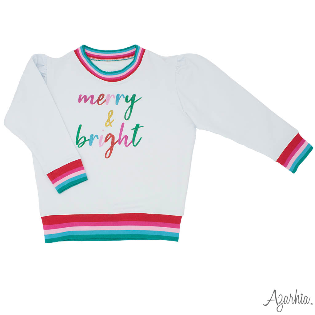 Holly White sweatshirt Glitter Merry & Bright CHRISTMAS