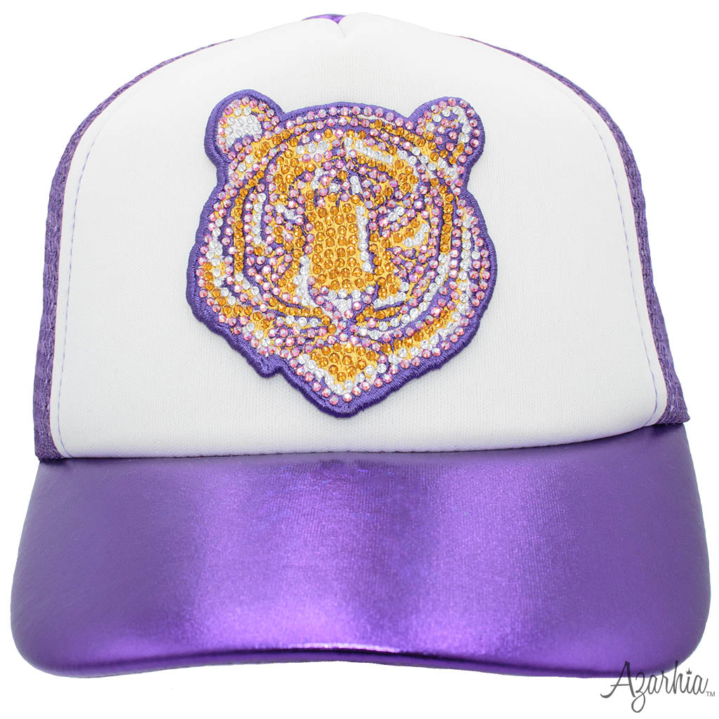 Trucker Cap Youth Metallic Purple with Rhinestone Tiger