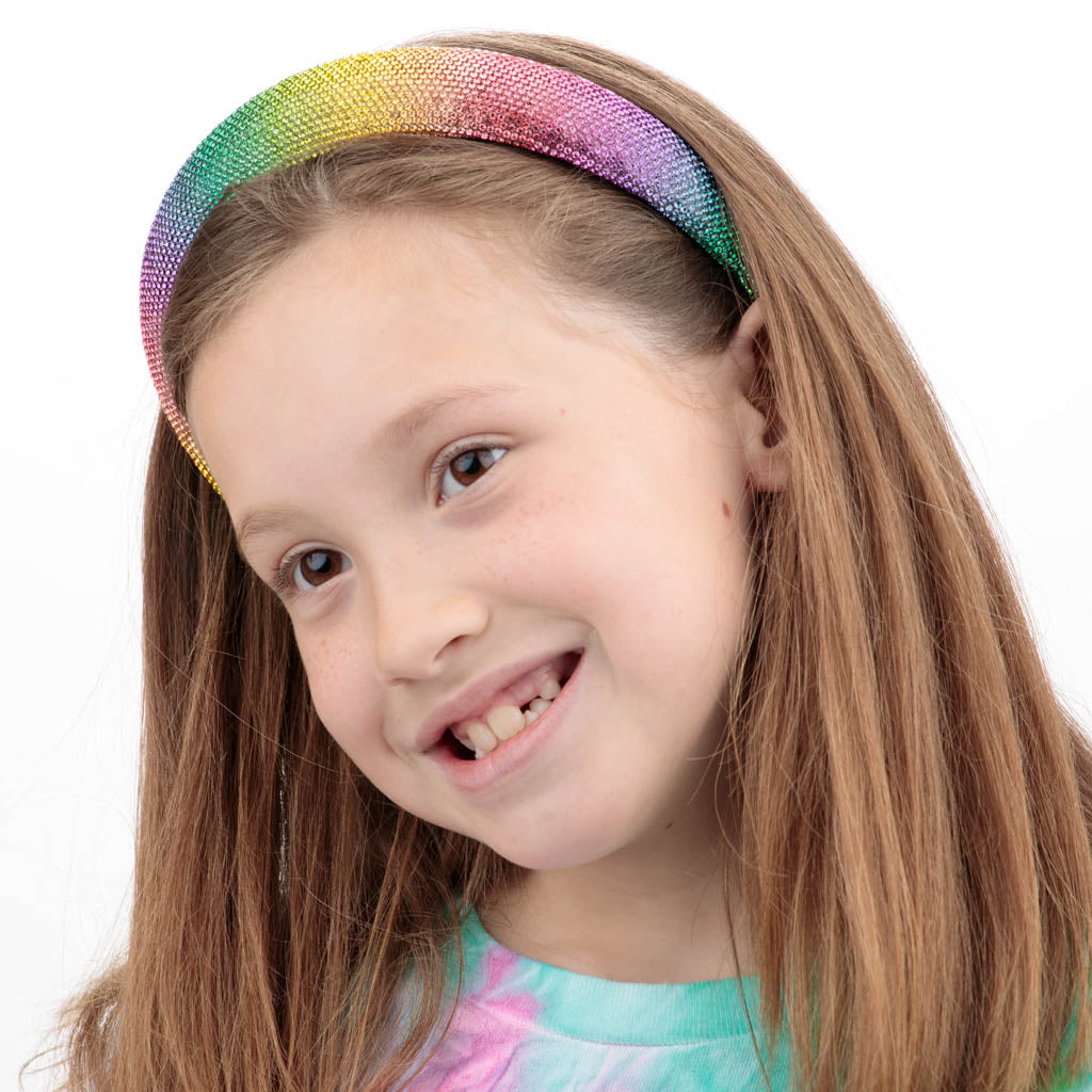 Youth Rhinestone Headband in Bright Rainbow