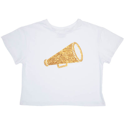 Sequin Megaphone in Gold on Boxy T’ in White