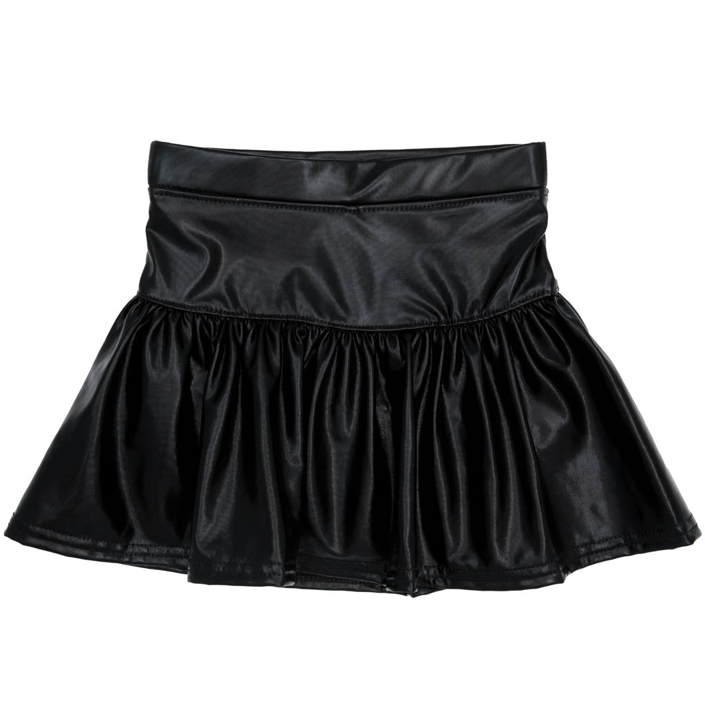 Slick Metallic Gathered Skort in Black