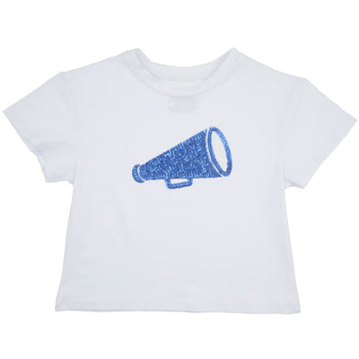 Sequin Megaphone in Royal on Boxy T’ in White