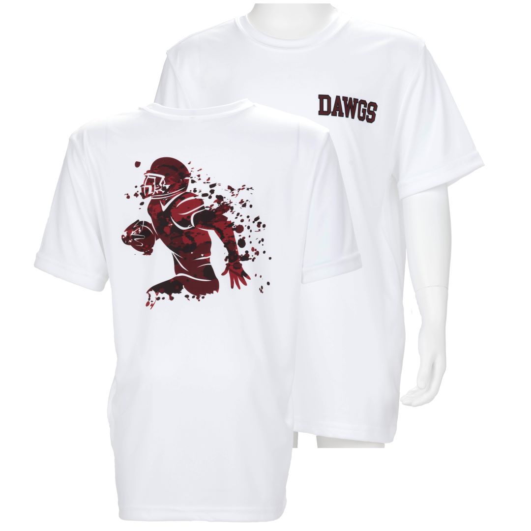 Watercolor football player on White Dri Fit Dawgs Shirt