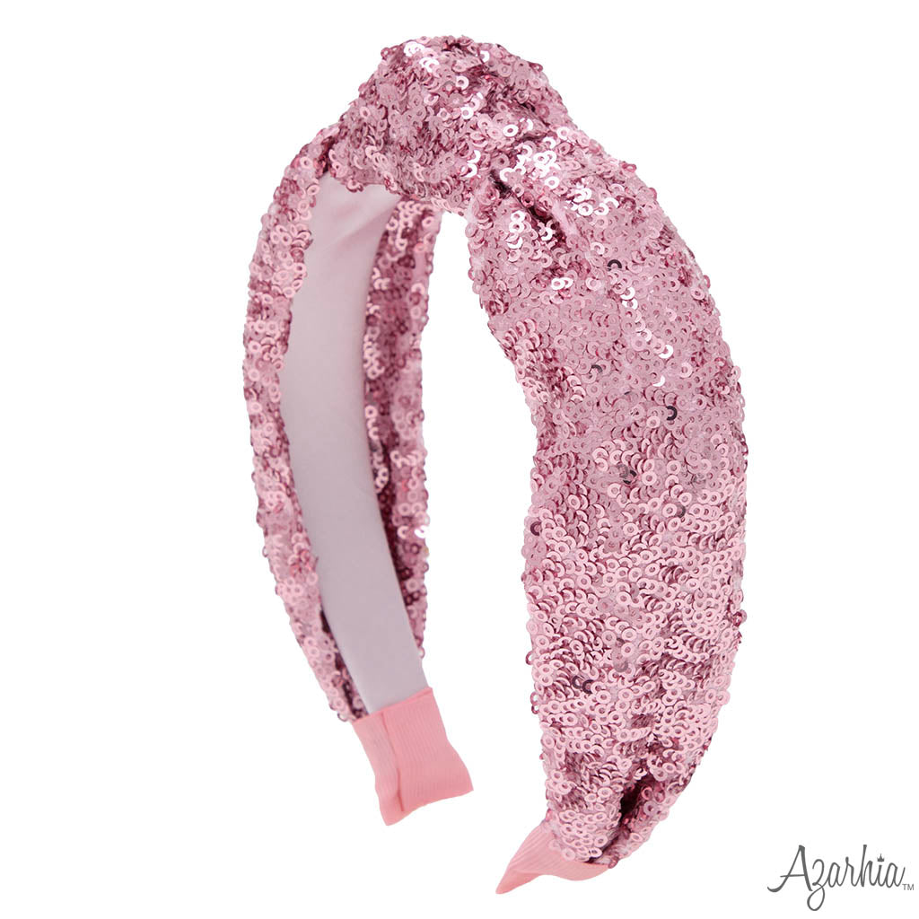 Sequin Velvet Top Knot Headband Pink