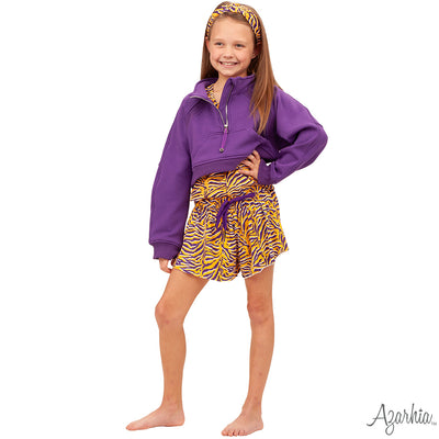 Oversized Cropped 1/4 Zip Sweatshirt in Purple