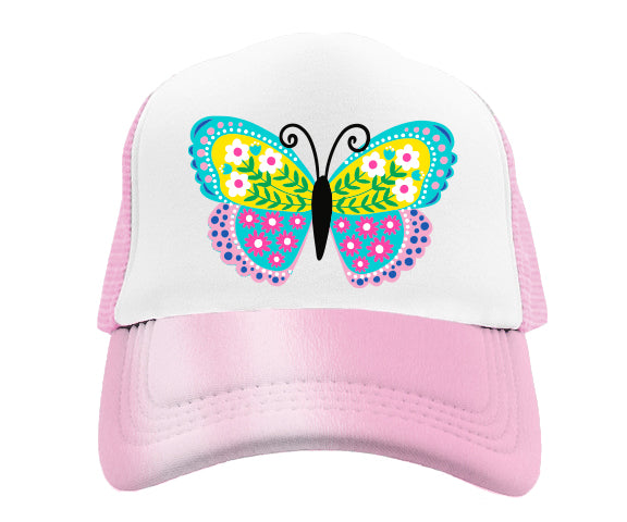 Butterfly Screen Print Youth Pink  Trucker Cap