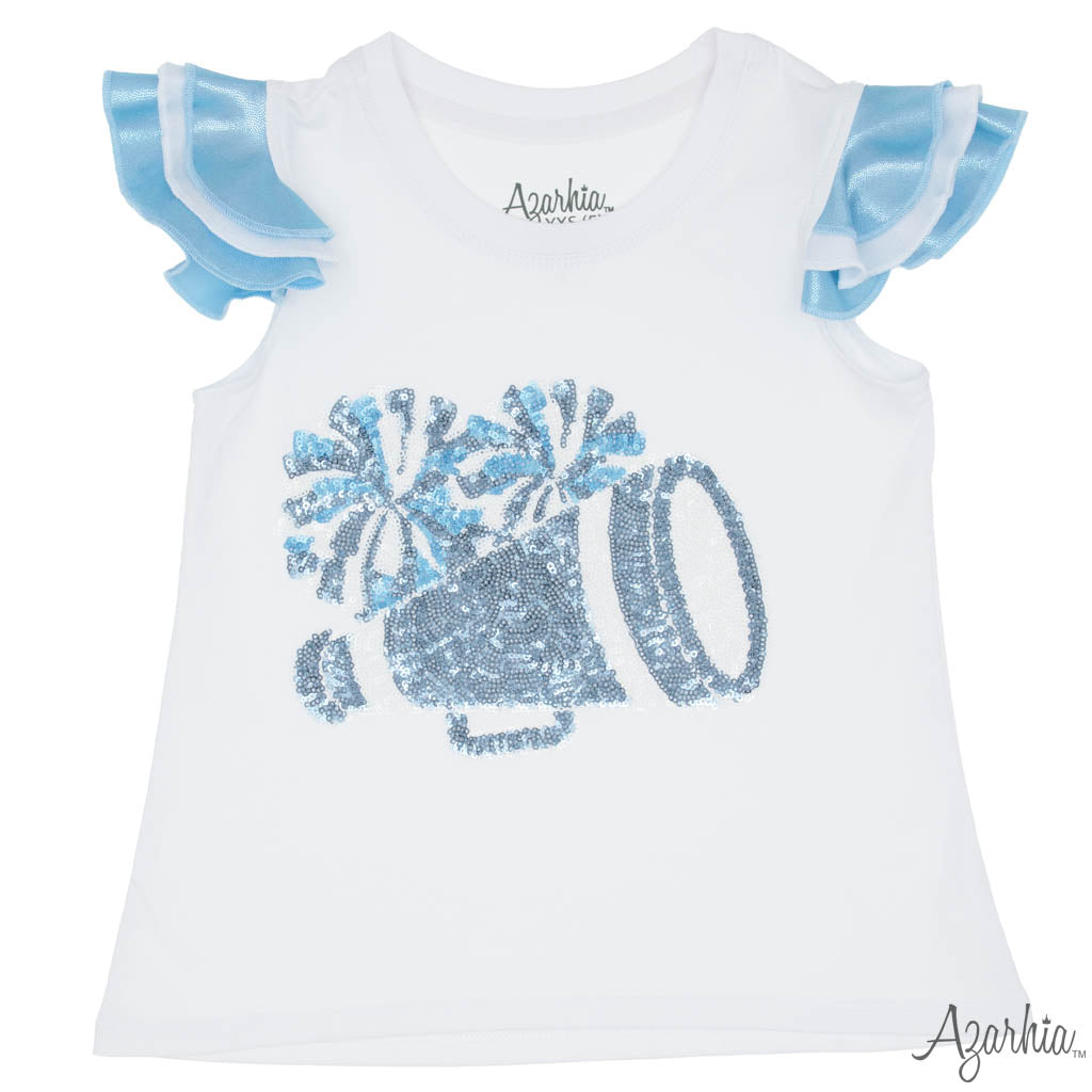 Shimmer Ruffle Sleeve Sequin Cheer in Caroline Blue