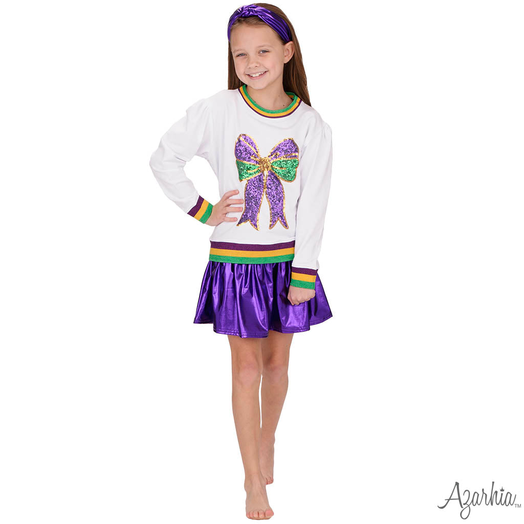 Sequin Bow white Holly Sweatshirt Mardi Gras