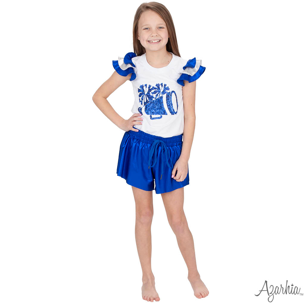 Shimmer Ruffle Sleeve Sequin Cheer in Royal