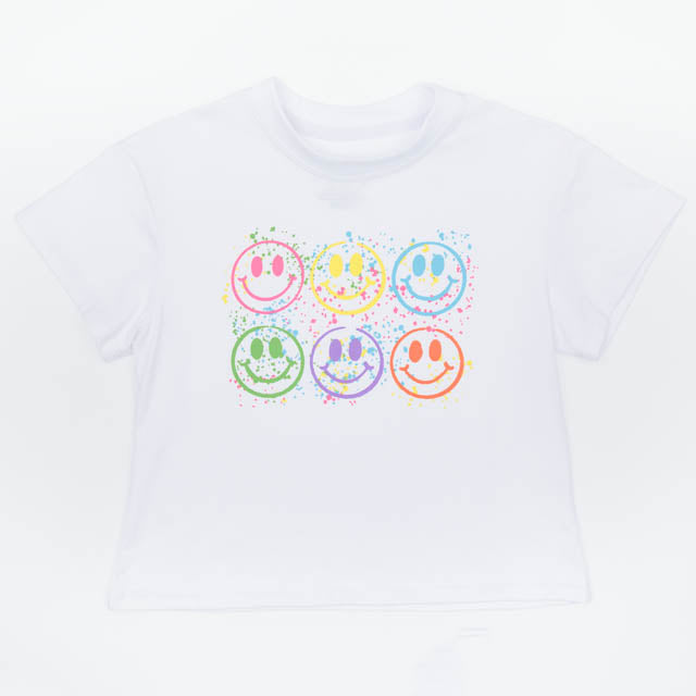 Splatter Smiley Screen Print on Whiter Boxy T