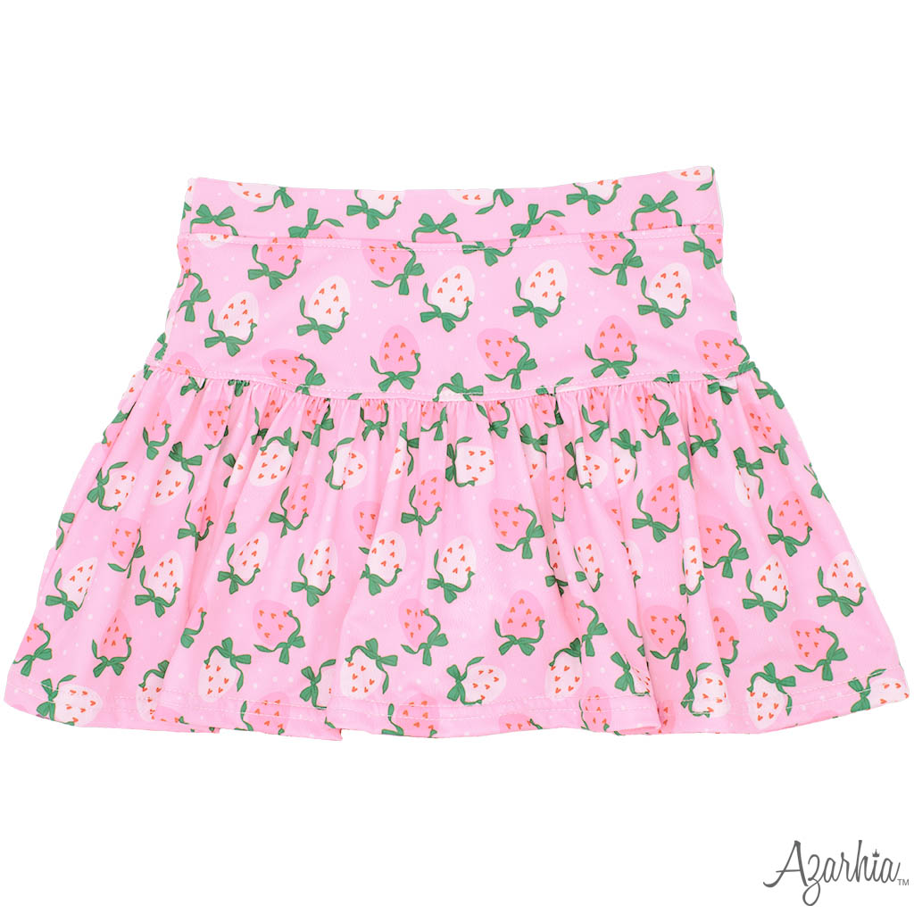 Gathered Skort in Strawberry Hearts Valentines