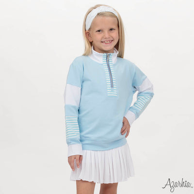 Color Block Light Blue Long Sleeve Zip Sweatshirt