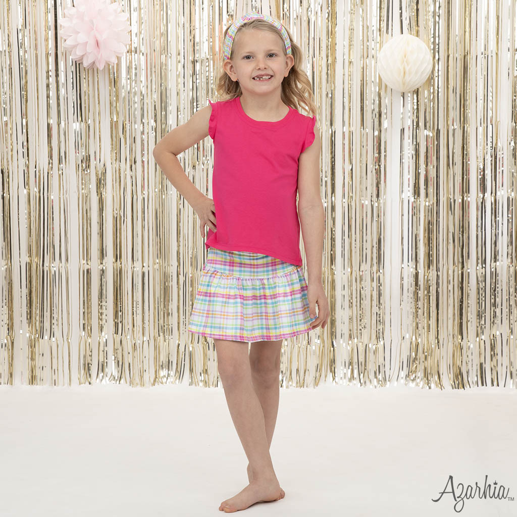Neon Plaid Gathered Skort in Print