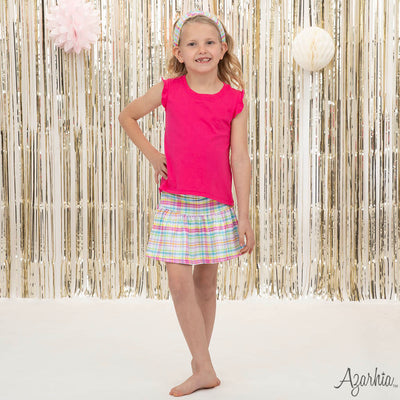 Neon Plaid Gathered Skort in Print
