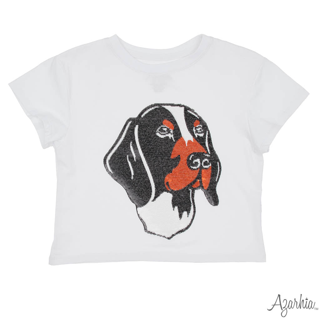 GAME DAY Sequin Hound Dog on White Boxy T’