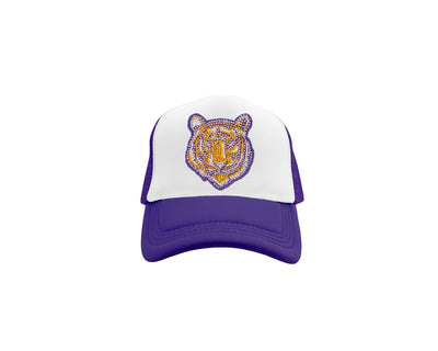 Tiger Face Patch on Purple Adult Trucker Cap