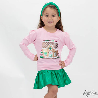 Gingerbread House in Sequin on Pink Holly
