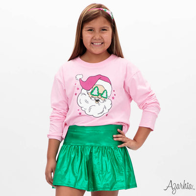 Glitter Santa on Pink Longsleeve CHRISTMAS 9/1