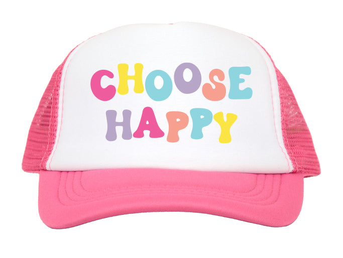 Choose Happy Embroidered Youth Hot Pink Trucker