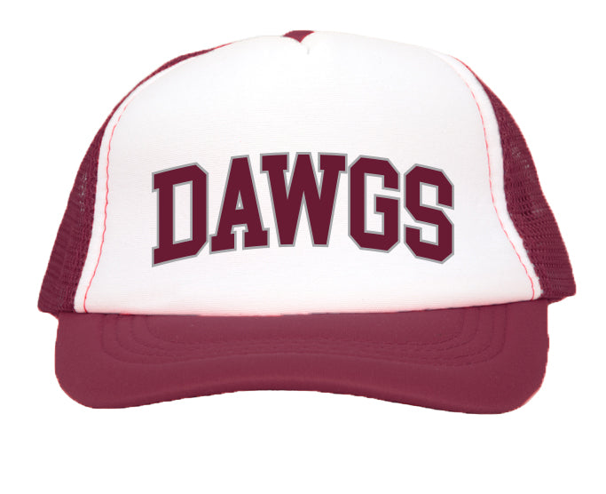 Maroon Dawgs Screen Print on Maroon Trucker