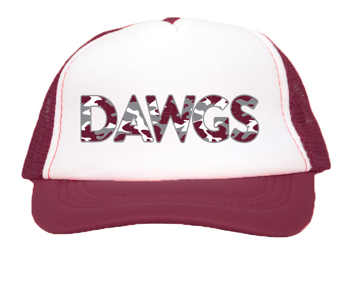 Maroon Dawgs Camo Screen Print on Maroon Trucker